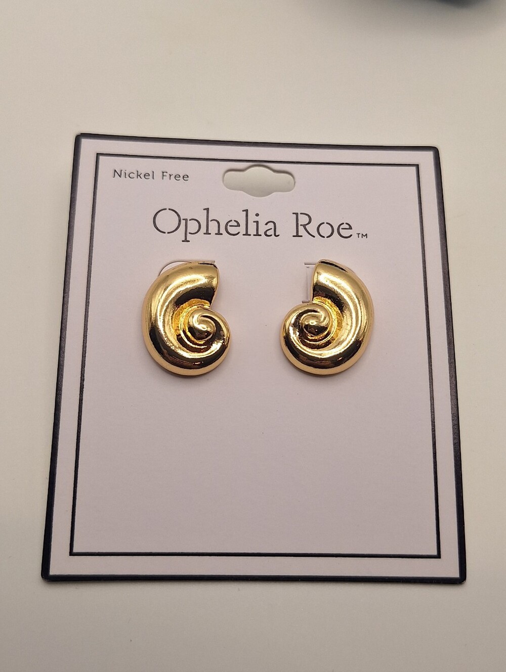 Ophelia Roe NWT Gold Tone Spiral Seashell Stud Earrings Nickel Free